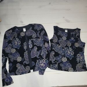 Vintage Paisley Floral Cardigan & Matching Tank Top Set.